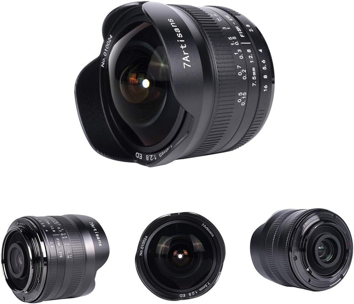 7Artisans 7,5 mm F2,8 II Sony E Mount APS-C Fisheye Prime Objektiv,Manuelles 190° Ultra Weitwinkel F