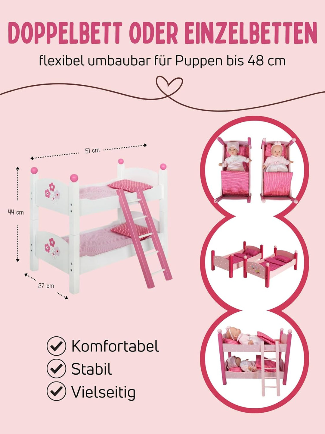 Bayer Chic 2000 - Puppen-Etagenbett für Baby-Puppen bis 48 cm, Puppenbett, Puppenmöbel, Puppenzubehö