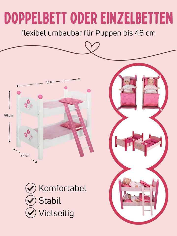 Bayer Chic 2000 - Puppen-Etagenbett für Baby-Puppen bis 48 cm, Puppenbett, Puppenmöbel, Puppenzubehö