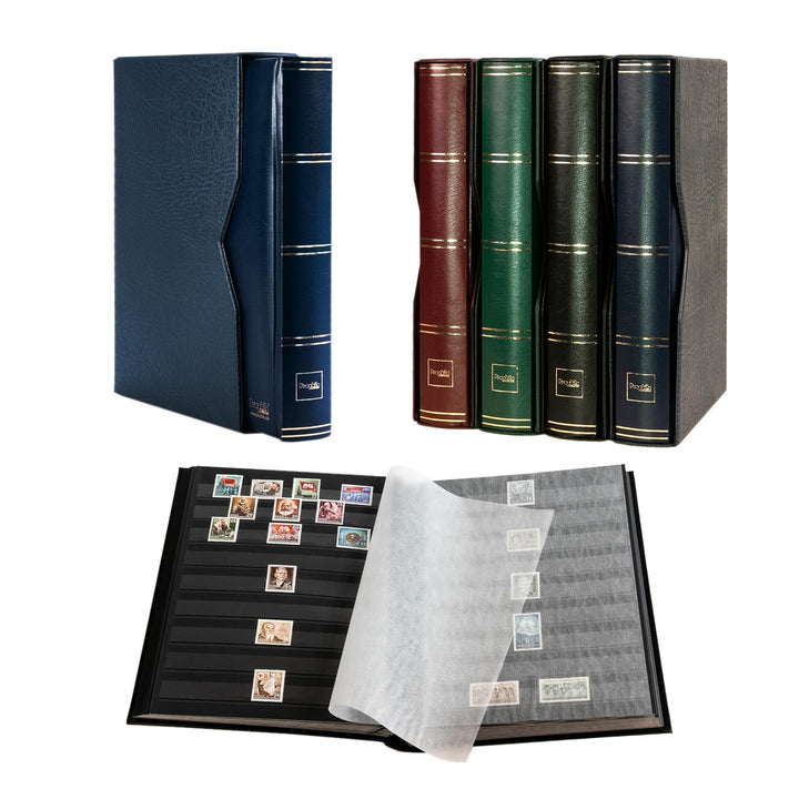 Prophila 60 Schwarze Seiten Briefmarkenalbum wattiert mit Kassette blau