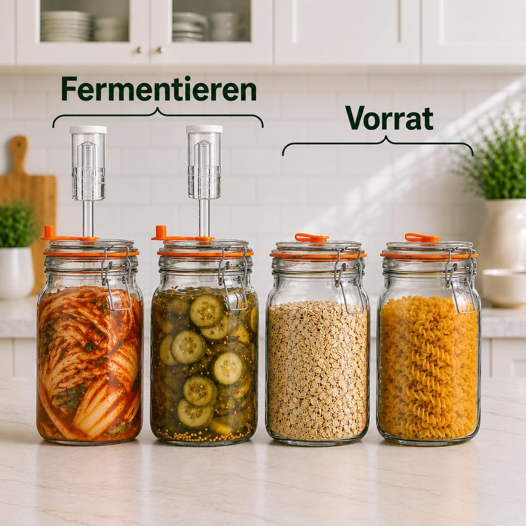 Fermentierglas 1,2 L Glas-Fermentierset mit Glasgewicht für Sauerkraut, Chilisauce, Met, Kombucha &amp;