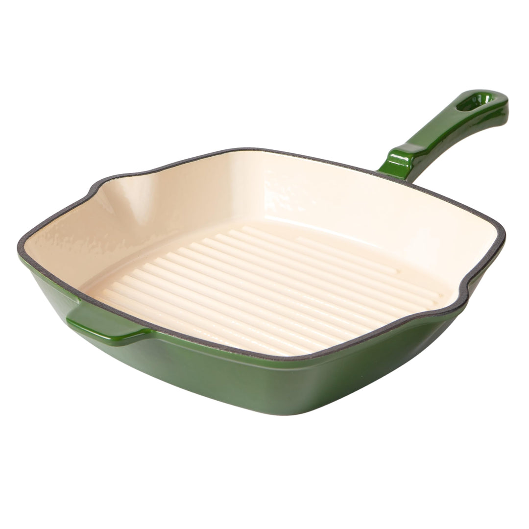 Römertopf Gusseisen Grillpfanne eckig 24 cm – Steakpfanne Emaille-Beschichtung, alle Herdarten inkl.