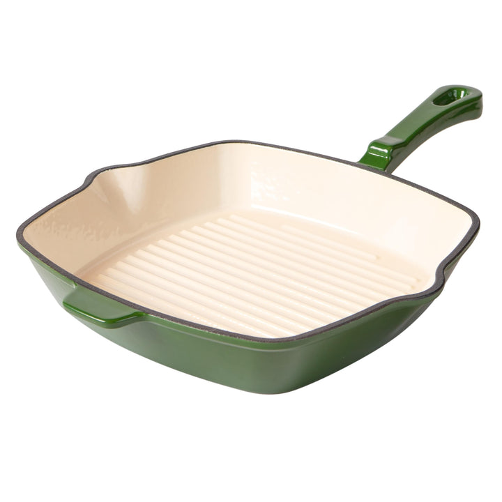 Römertopf Gusseisen Grillpfanne eckig 24 cm – Steakpfanne Emaille-Beschichtung, alle Herdarten inkl.
