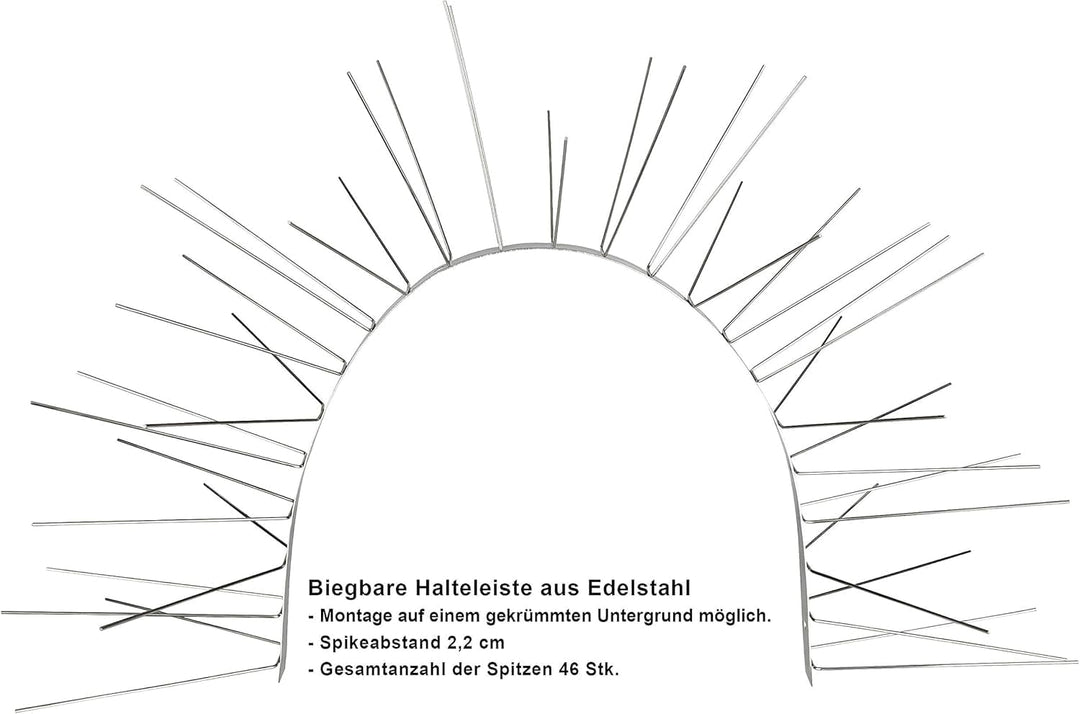 Profi Edelstahl Taubenspikes 6 Reihig - Effektive Taubenabwehr- Vogelabwehr Edelstahlleiste Spikes f