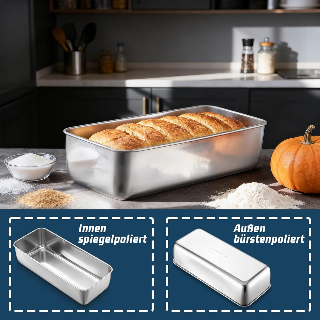 Herogo 2 Stück Kastenform Gross, Edelstahl 31,5*13,6*7.5cm Brotbackform Brotform für Kuchen, Metallb