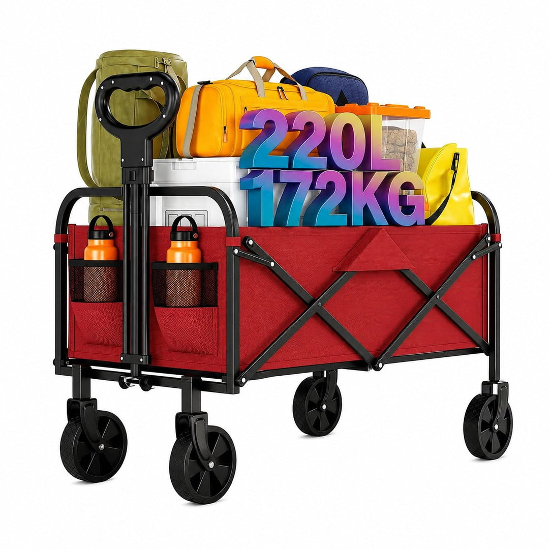 Garvee Bollerwagen Faltbar 220 L, Handwagen bis 172 kg, 600D Oxford + Stahlrahmen, 5-Zoll All-Terrai