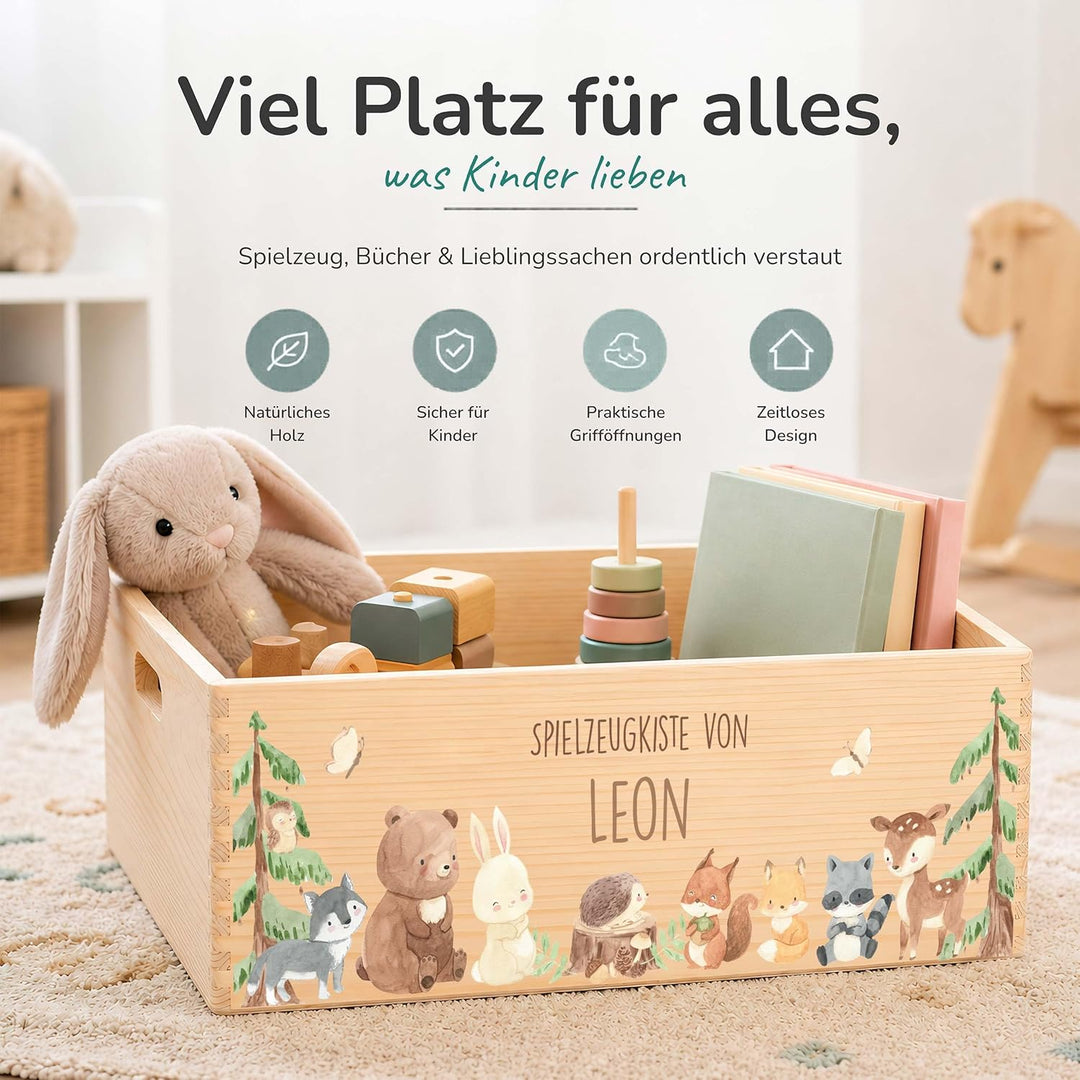 Kidsmood - Spielzeugkiste aus Holz mit Wunschnamen | Aufbewahrungsbox Kinder Spielzeug & Bücher | Pr