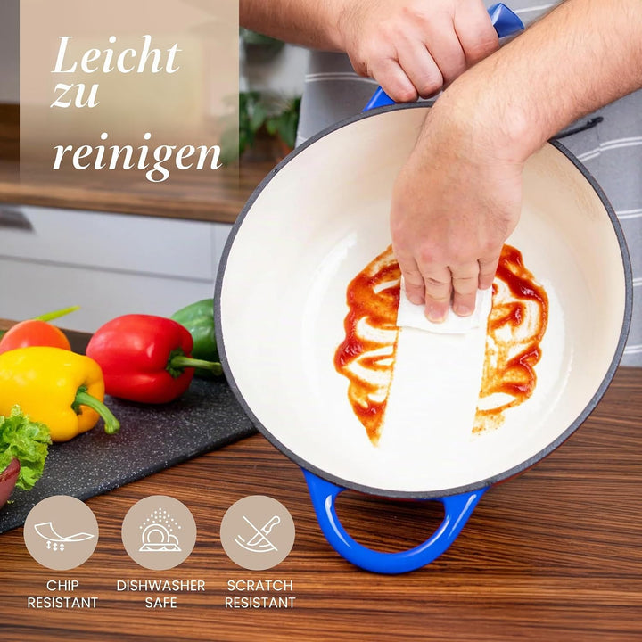 Gusseisen Dutch Oven mit Deckel – Emaille-Topf mit Antihaft, Ofenfest bis 260°C – Dunkelblau, 4.7 Li