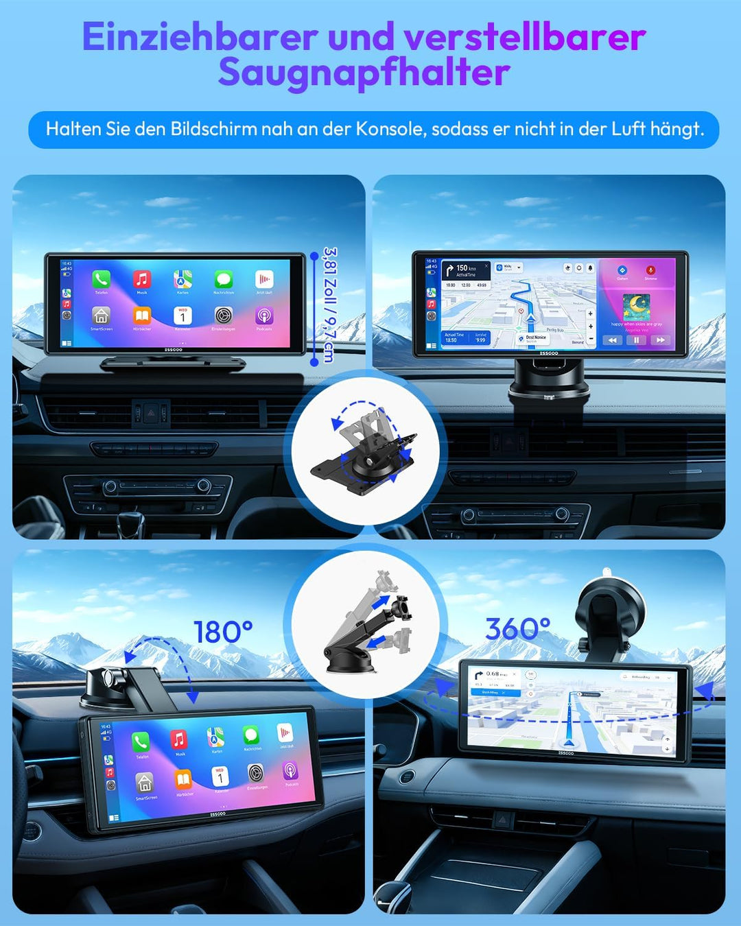 ESSGOO Carplay Android Auto Display mit Rückfahrkamera,10.26 Zoll Apple Carplay Bildschirm für Andro