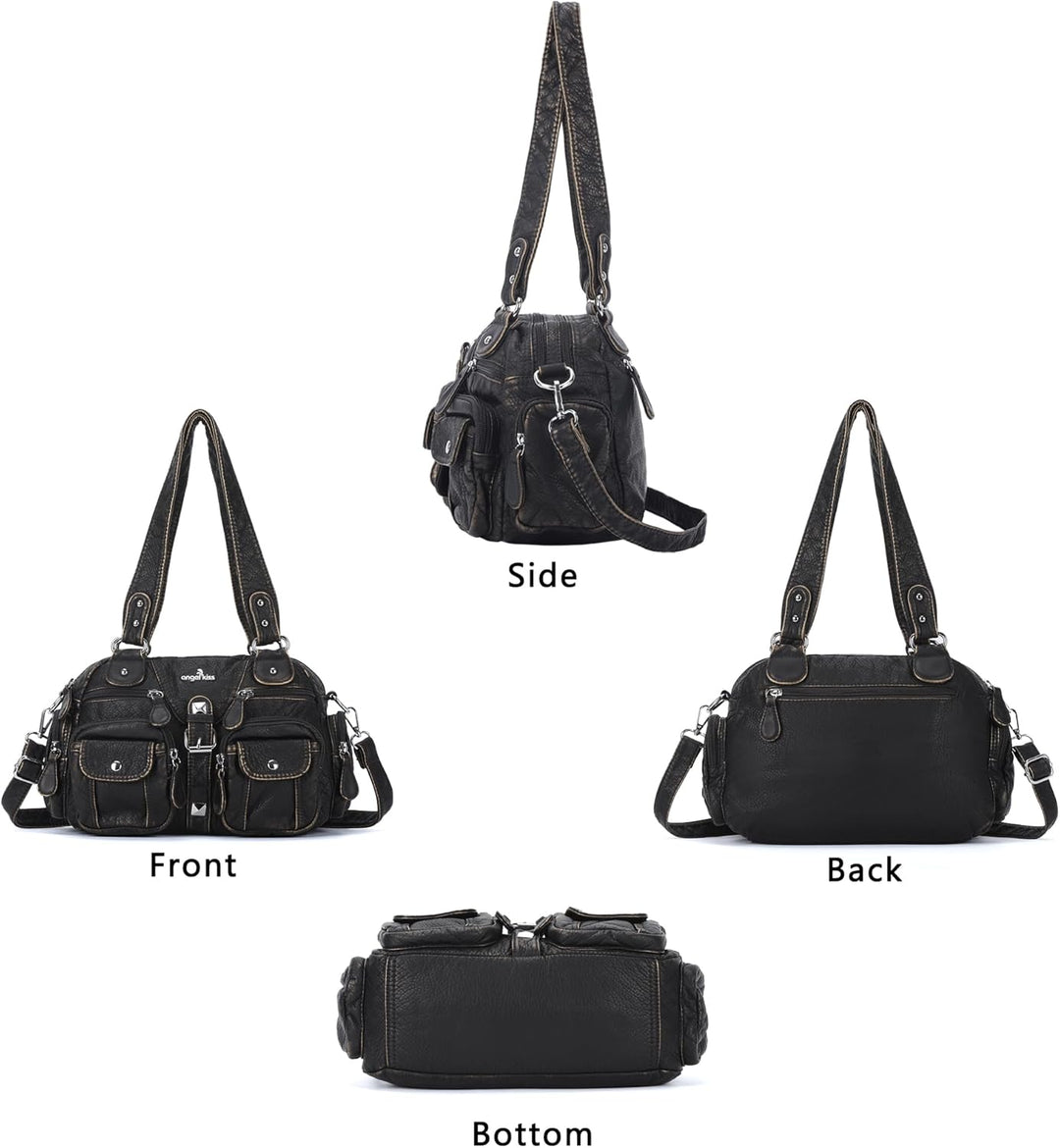 Angel Kiss Damen Handtasche 2 Hauptfächer Multifunktional Weich PU Leder mit Reissverschluss Elegant