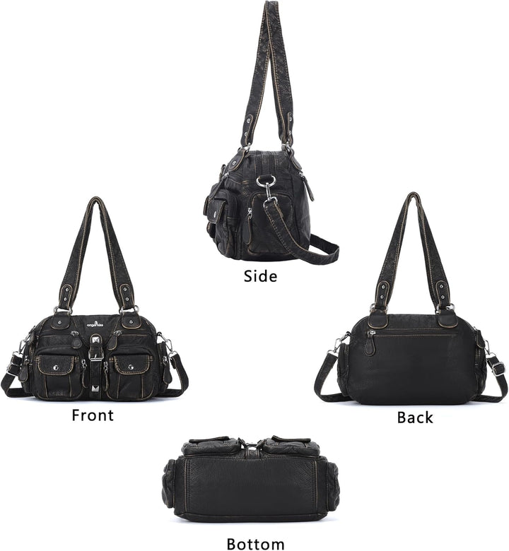Angel Kiss Damen Handtasche 2 Hauptfächer Multifunktional Weich PU Leder mit Reissverschluss Elegant