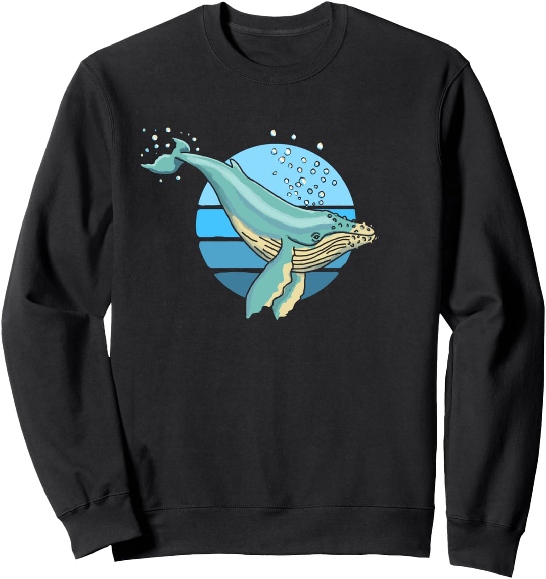 Minimalist Diving Humpback Whale 80's Vibe Retro Graphic Sweatshirt
