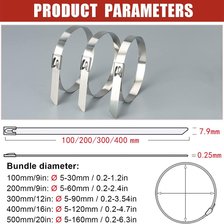 Edelstahl Kabelbinder Lang 500*7.9mm, Silber Kabelbinder Metall Rostfrei Selbstsichernde Edelstahlbi