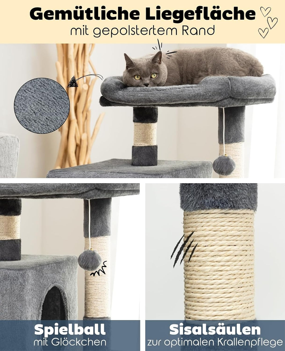 lionto by dibea Kratzbaum Kletterbaum Katzenkratzbaum Katzenbaum Höhe 80 cm