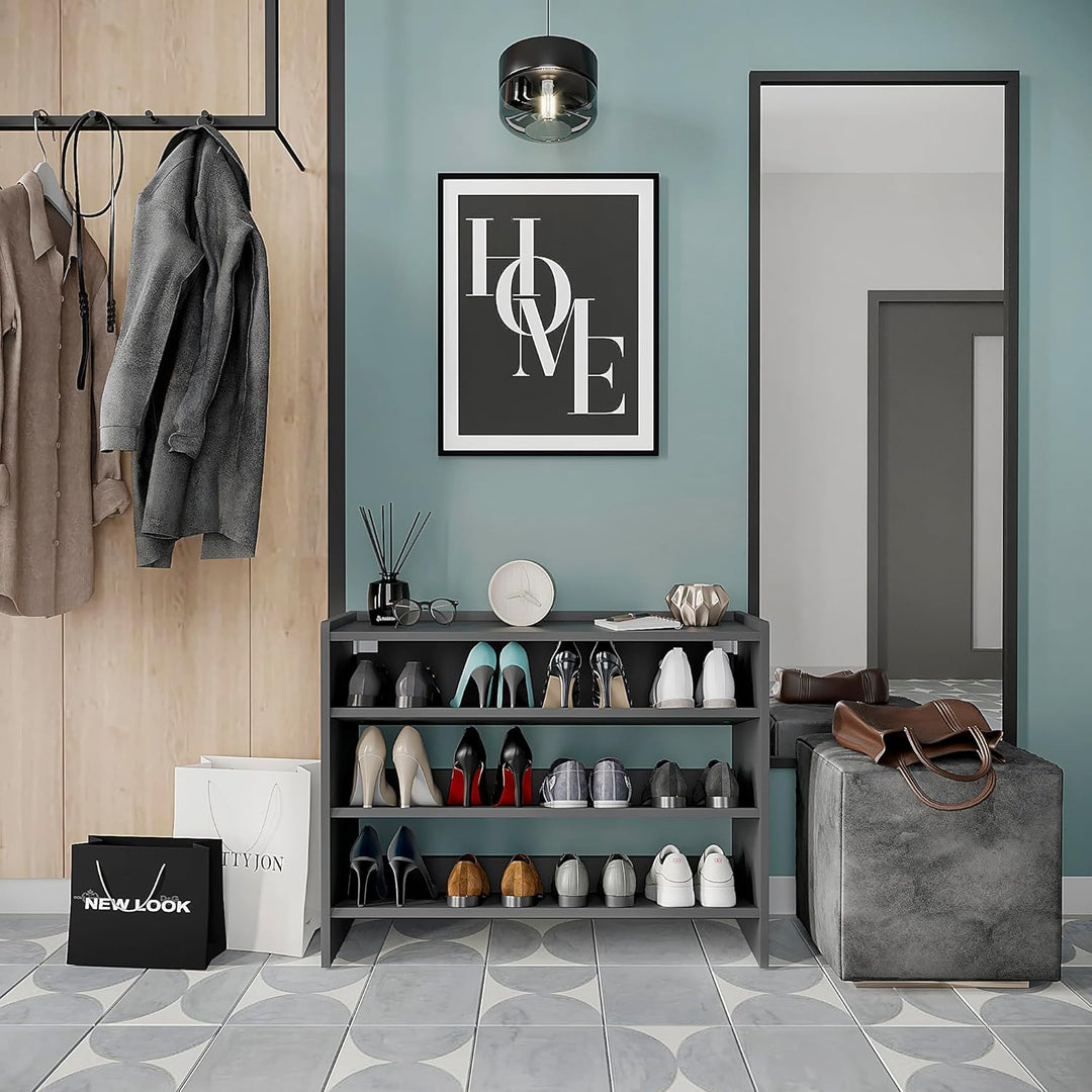 KOMTO Schuhregal Schmal - Schuhablage Flur mit 3 Ebenen Offener Schuhschrank Schuh Organizer Platzsp