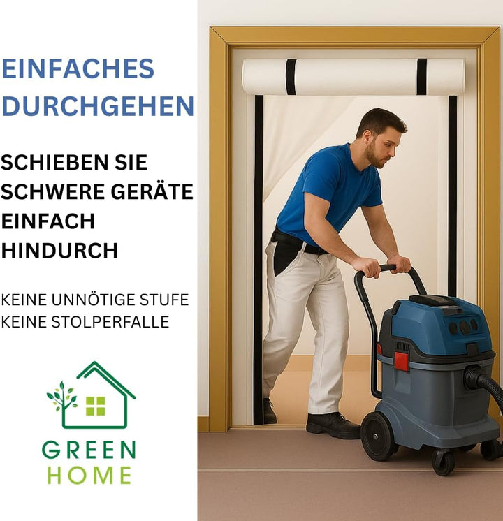 Green Home Staubschutztür Folie mit Reissverschluss Bautür [PE-Folie] 1,20 x 2,20 m inkl. doppelseit