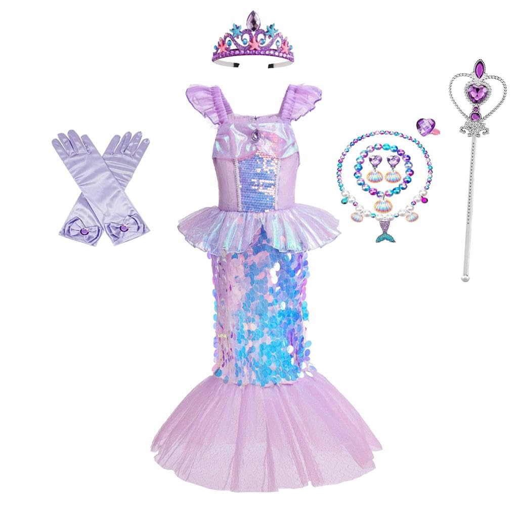 Lito Angels Prinzessin Meerjungfrau Arielle Kostüm Kleid Verkleidung mit Zubehör für Kinder Mädchen