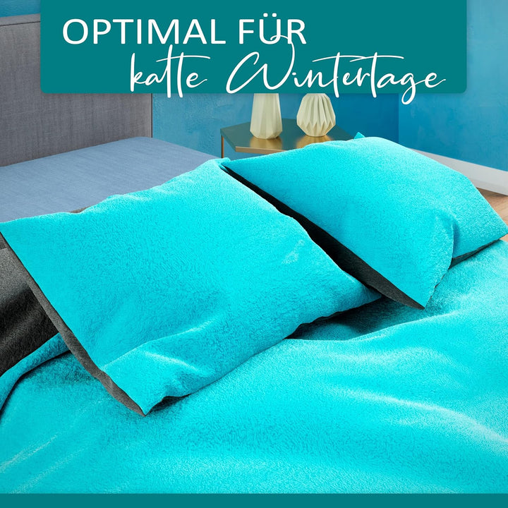 Leonado Vicenti Winter Plüsch Bettwäsche 135x200 Uni Premium Cashmere Touch Coral Fleece Petrol Anth