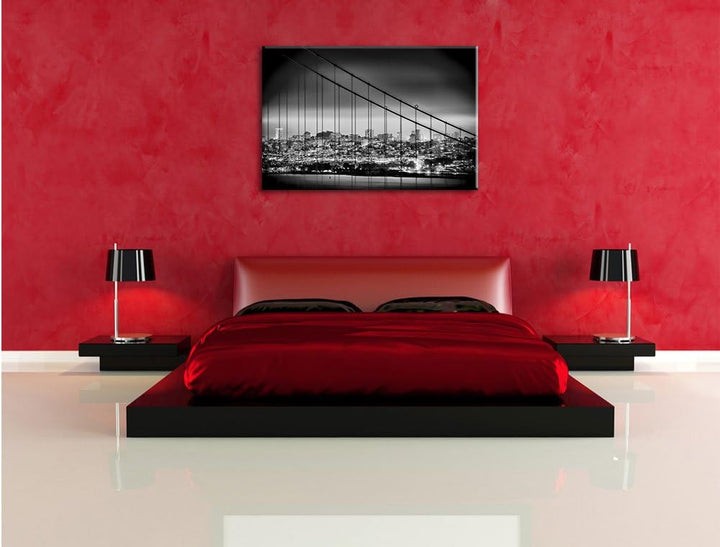 Pixxprint San Francisco Skyline / 100x70cm Leinwandbild bespannt auf Holzrahmen/Wandbild Kunstdruck