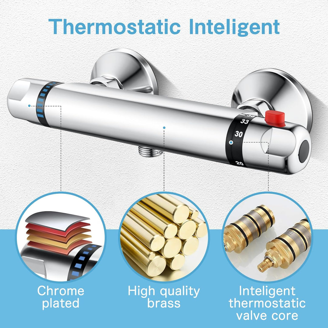 AIMOYO Duscharmatur mit Thermostat, Aufputz Duschthermostat Mischbatterie Dusche Thermostat Duscharm