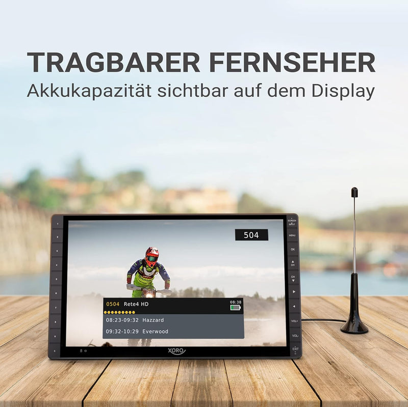 XORO PTL 1400 V2 - 14 Zoll Tragbarer FullHD DVB-T/T2 Fernseher mit eingebauten Akku, HDMI IN, USB 2.