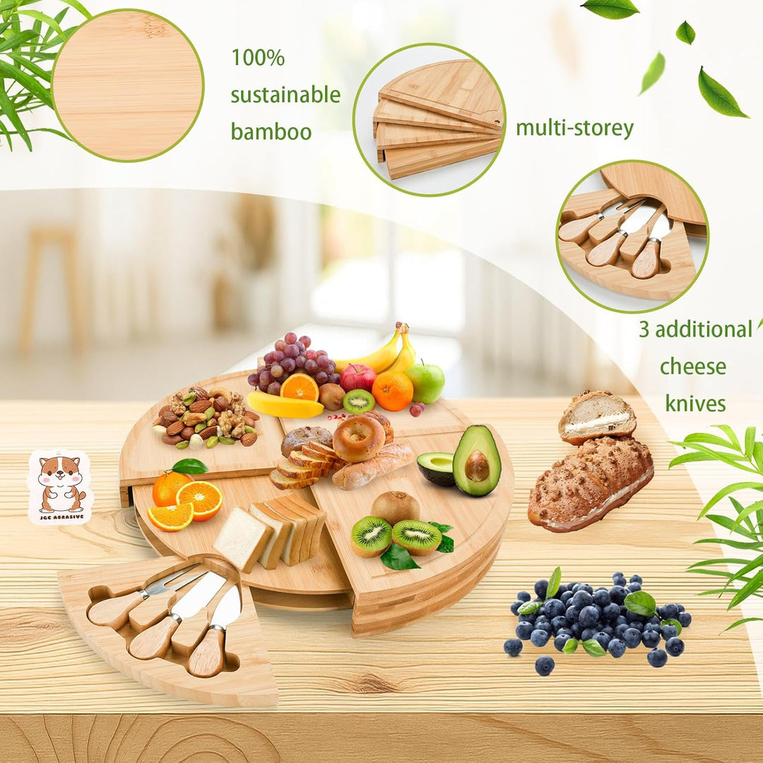 Bambus Käsebrett mit Käsemesser Set,Bambus Servierplatten,Käseplatte Charcuterie,Charcuterie Boards