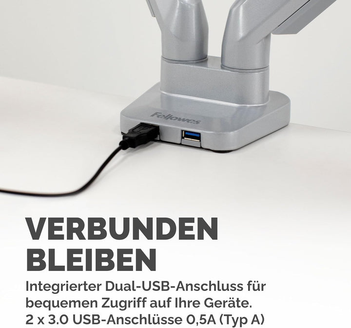 Fellowes Monitor Halterung 2 Monitore bis je 32 Zoll (81,28 cm), Platinum Series Monitor Arm mit Gas