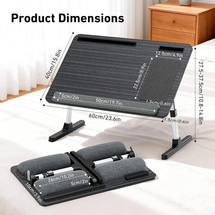 Laptoptisch für Bett 60 * 40cm, Betttisch Klappbar Höhenverstellbar und Winkelverstellbar, rutschfes