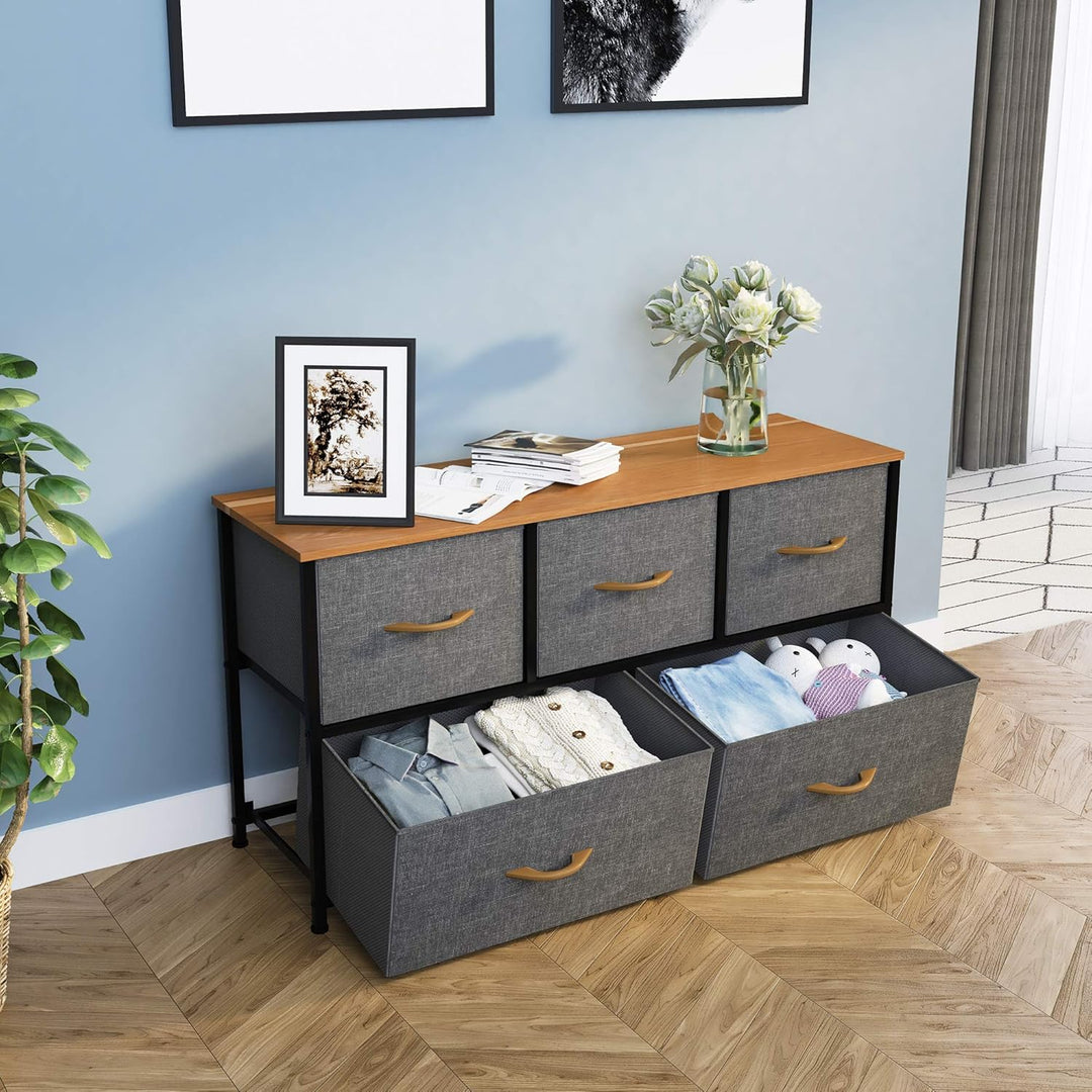 YITAHOME kommode mit Schubladen, Schrank mit 5 Schubladen aus Stoff, Aufbewahrungskommode Industrial