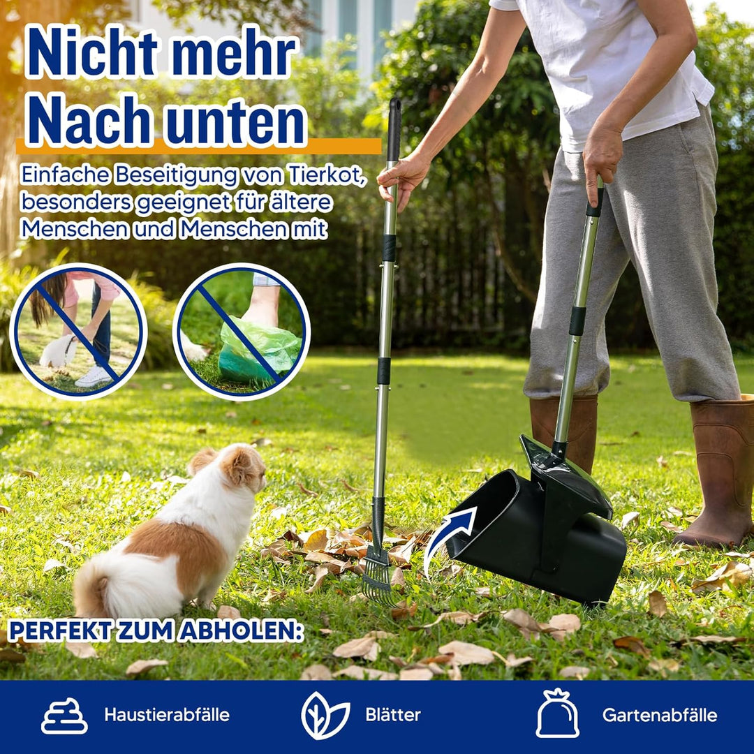 Hundekotschaufel,101cm Drehbarer Behälter & Hundekotschaufel mit 20 Abfallbeuteln, Abnehmbar Schaufe