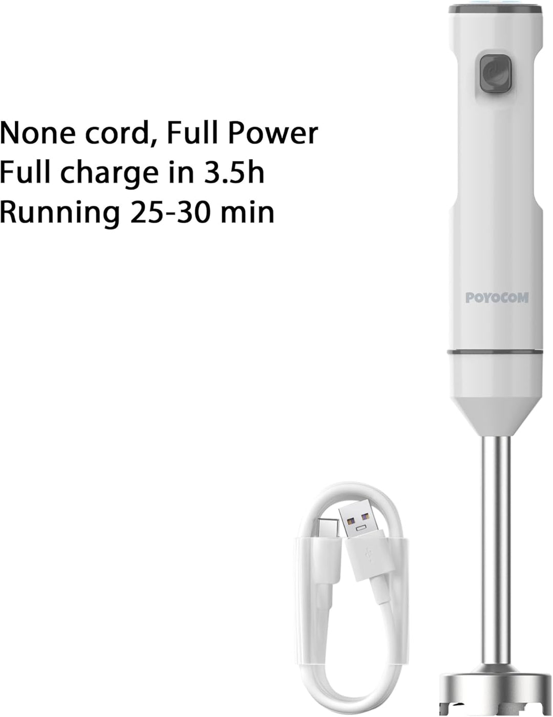 POYOCOM Akku-Stabmixer, kabelloser Stabmixer mit TYP-C-Kabel, Schneebesen für Smoothies, Milchshakes