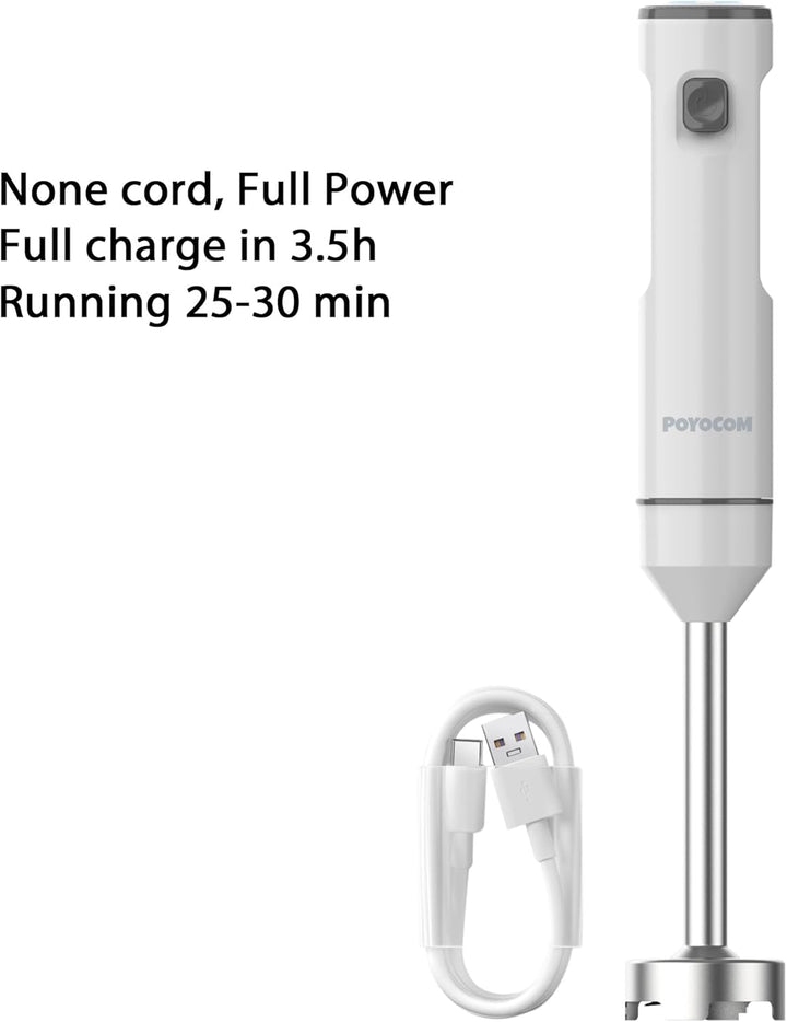 POYOCOM Akku-Stabmixer, kabelloser Stabmixer mit TYP-C-Kabel, Schneebesen für Smoothies, Milchshakes