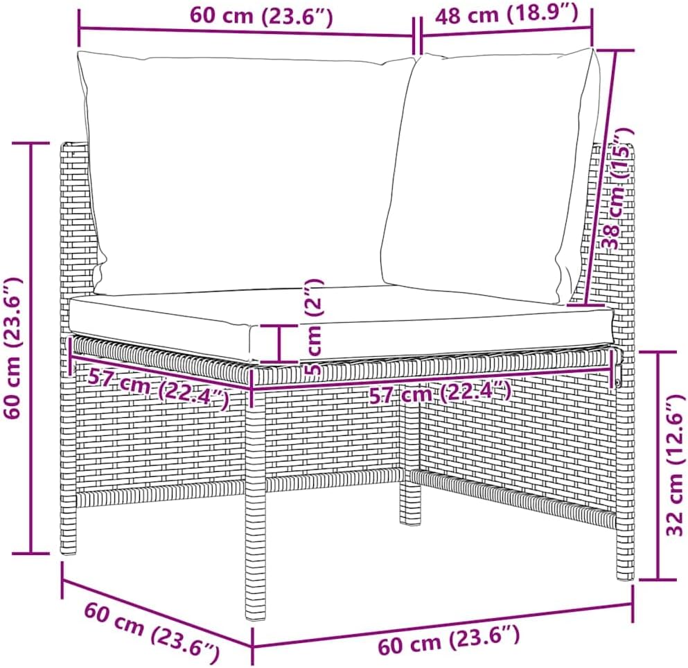 vidaXL Gartenmöbel 3-TLG. mit Kissen Mittelsofa Ecksofa Sofa Lounge Gartenset Gartensofa Garten Garn