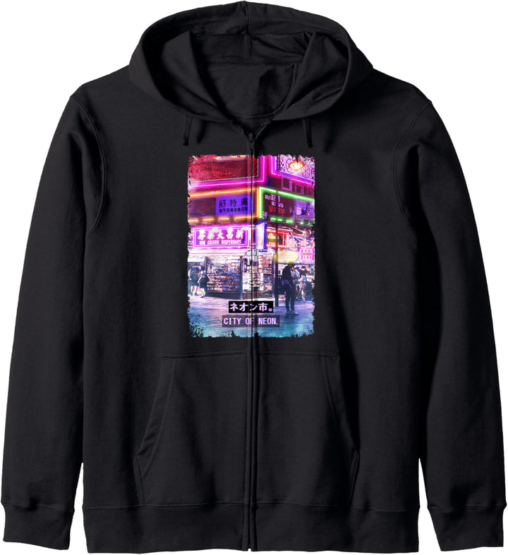 Japan Street Vaporwave Fashion Tokyo City Night Kapuzenjacke