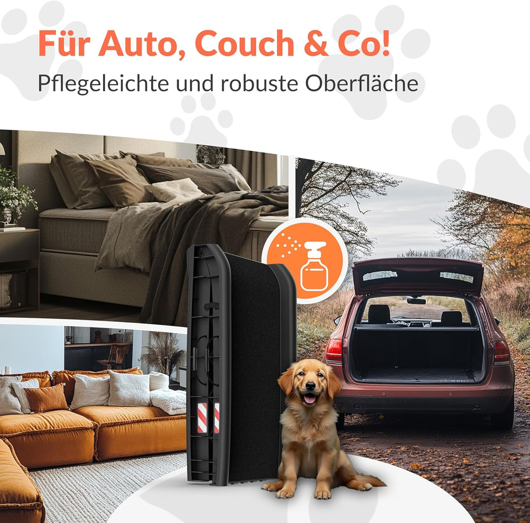 Hunderampe Auto klappbar 90kg kompakt 156x40cm Tragegriff Sicherungsbügel Reflektoren Trinknapf Hund