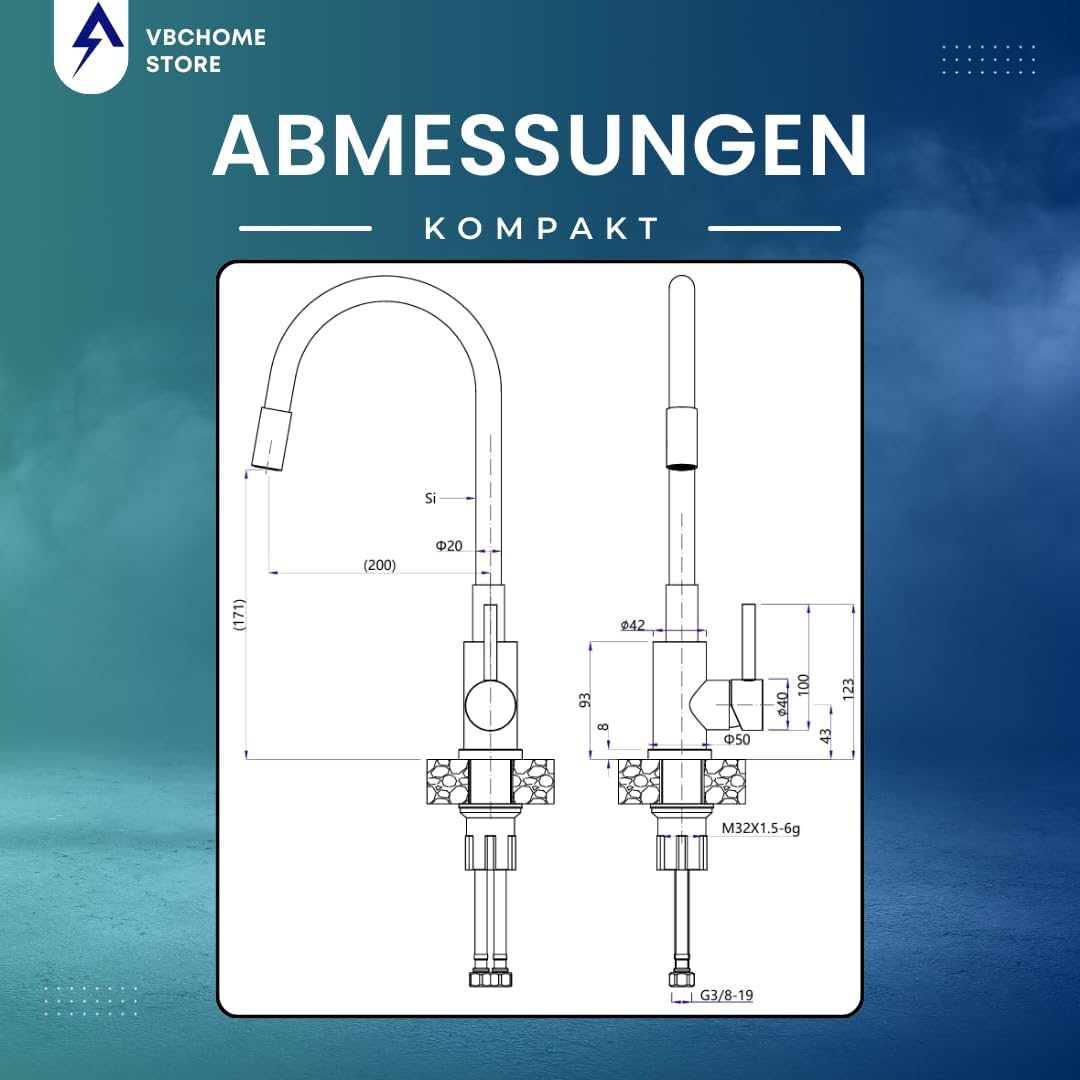 VBChome Küchenarmatur mit flexibler Grau Silikonbrause – Flexibler Wasserhahn mit Einhebelmischer fü