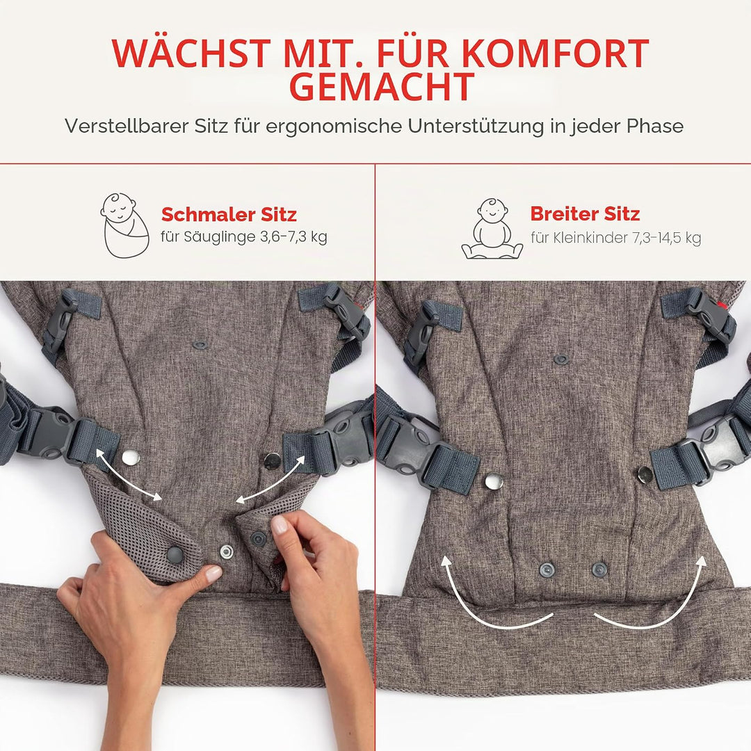 YOU+ME 4-in-1 Babytrage Neugeborene ab Geburt bis Kleinkind (3,6–14,5 kg) - Ergonomische, hüftfreund
