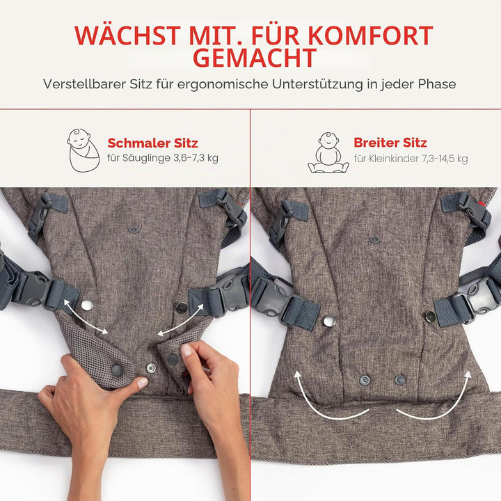 YOU+ME 4-in-1 Babytrage Neugeborene ab Geburt bis Kleinkind (3,6–14,5 kg) - Ergonomische, hüftfreund