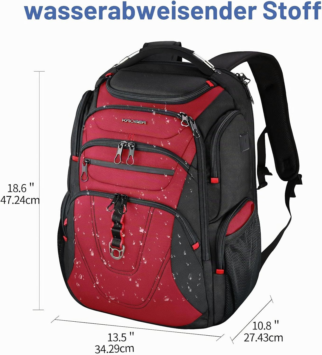 KROSER Laptop Rucksack Herren 17,3 Zoll Business Reiserucksack Handgepäck Wasserdicht mit Hartgeschä