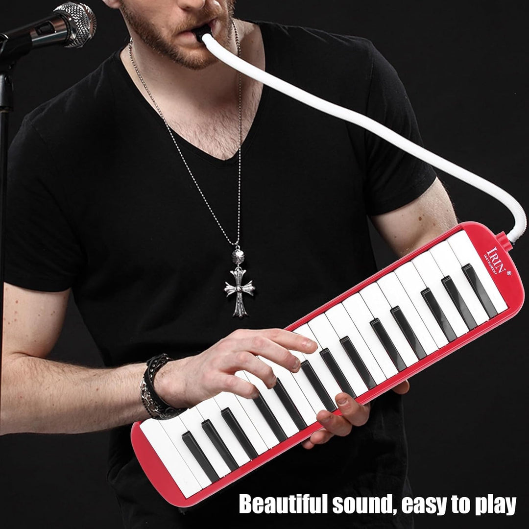 IRIN Melodica 32 Tasten Windinstrument, ideal für Anfänger, inkl. Praxis-Tasche, rot