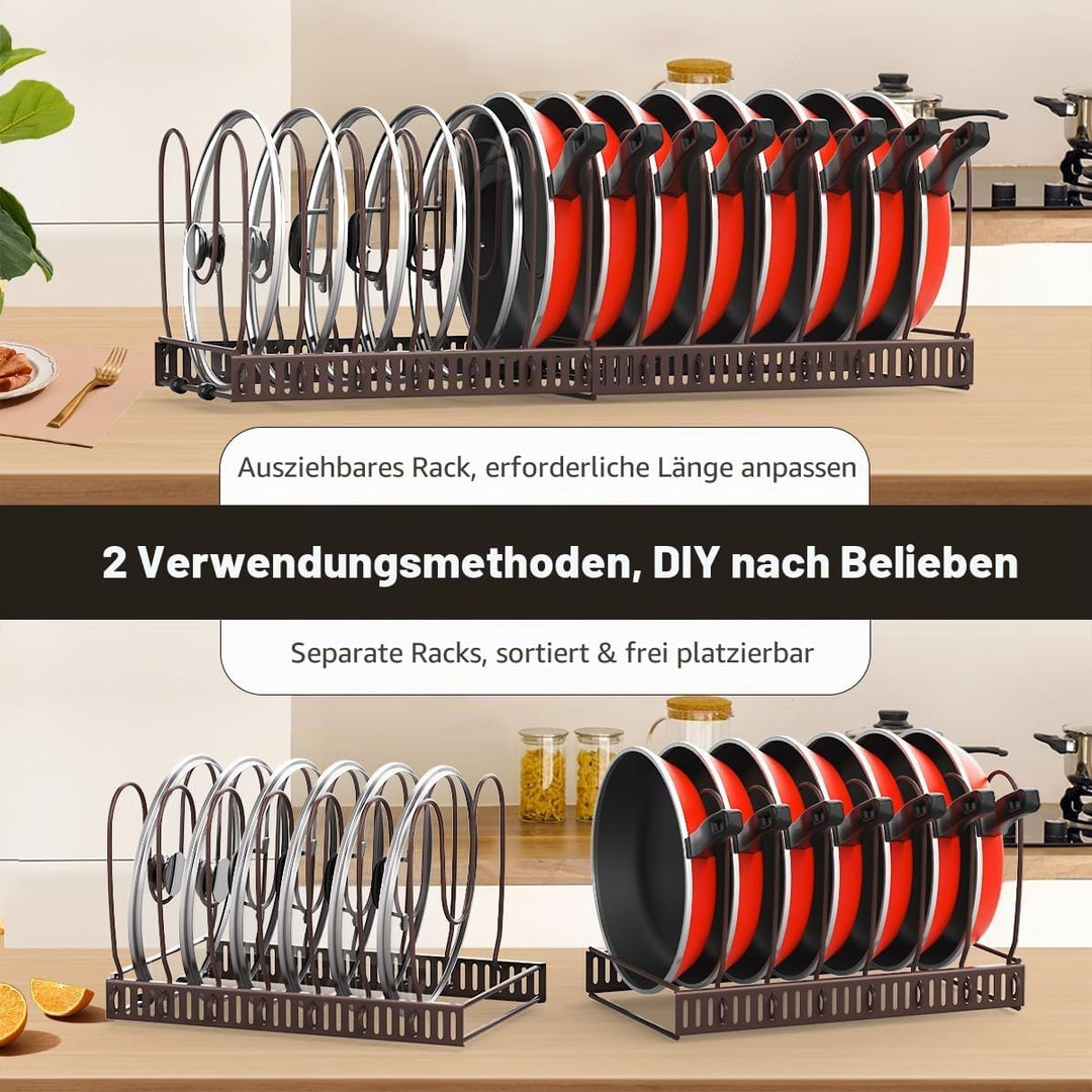 Housolution Pfannenhalter für Schublade, Erweiterbarer Topfdeckelhalter mit 14 Verstellbaren Teiler,