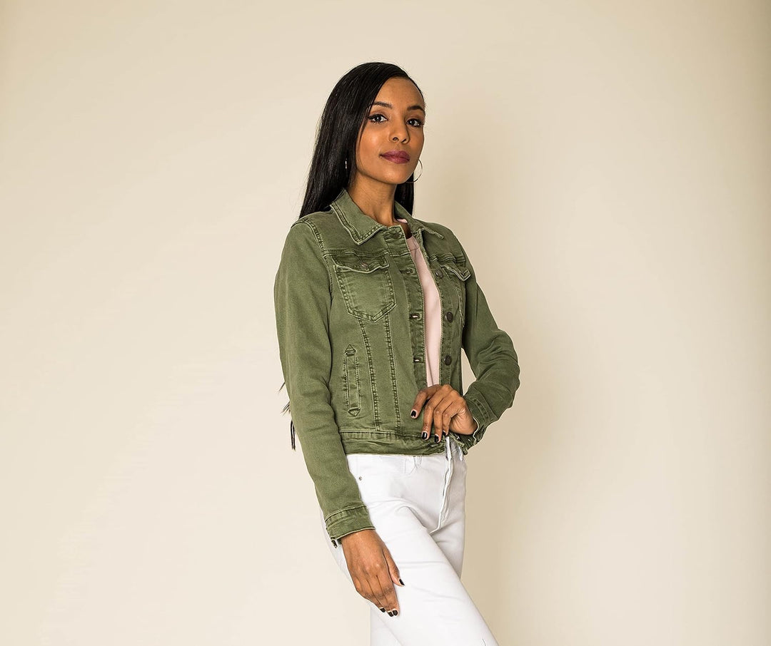 Nina Carter J212 Damen Jeansjacke Übergangsjacke Leichte Waschungseffekt Denim Casual Jacke S Khaki