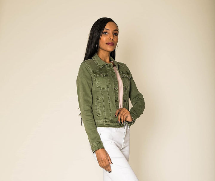 Nina Carter J212 Damen Jeansjacke Übergangsjacke Leichte Waschungseffekt Denim Casual Jacke S Khaki