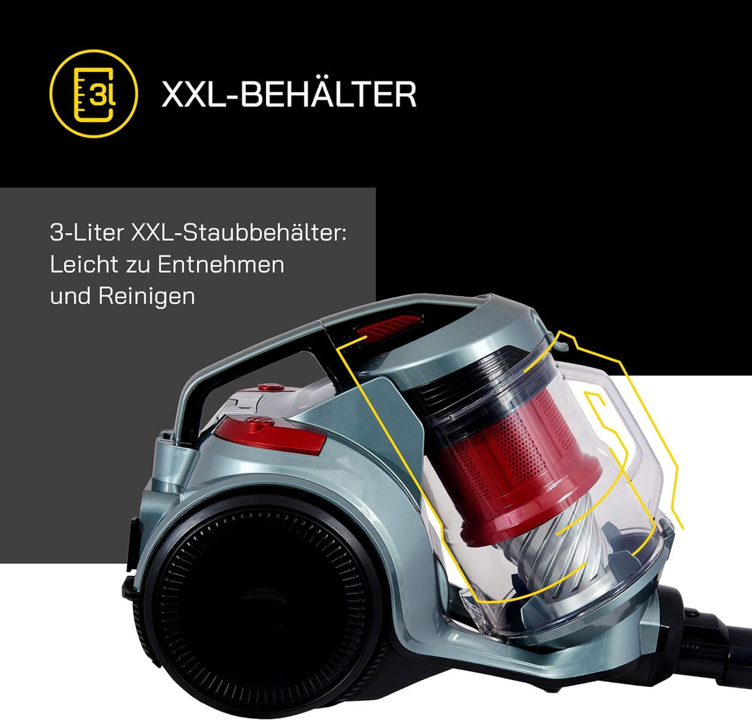 Multi Zyklon Staubsauger CLEAN 3010 | Staubsauger beutellos | Parkettdüse | Turbodüse | 3 L Staubbeh