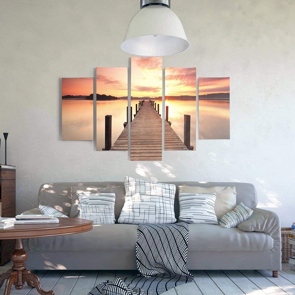 Feeby Bilder 5 Teile Brücke Sonnenuntergang 200x100 cm Typ A Wohnzimmer Schlafzimmer Büro Flur Küche