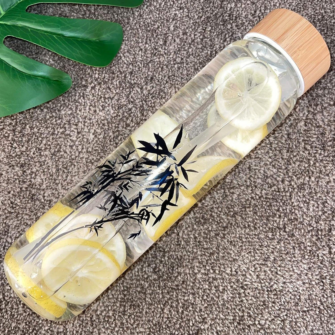 Ferexer Trinkflasche Glas 1l Wasserflasche Glas mit Bambus Deckel 600 ml / 1 Liter Bambus 1liter 100