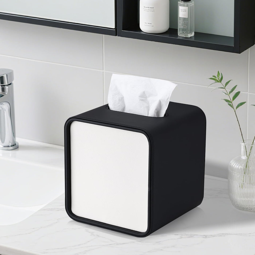 GORESE Taschentuchbox,Leder Quadratische Kosmetiktücherbox Papiertaschentuchhalter Taschentuchspende
