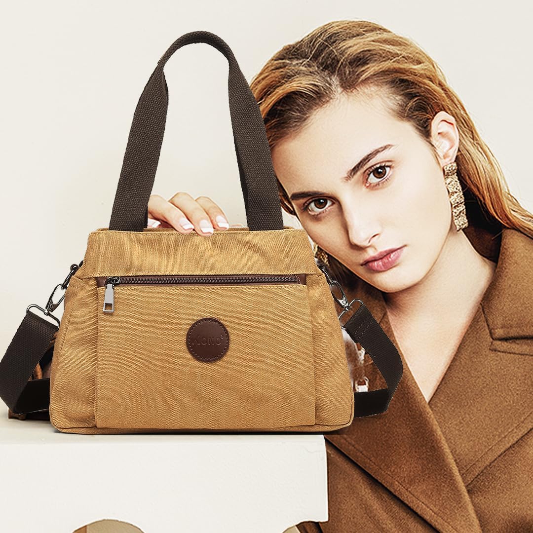 KONO Canvas Handtasche Damen Umhängetasche Hobo Schultertasche Vintage Crossbody Bag Casual Tasche F