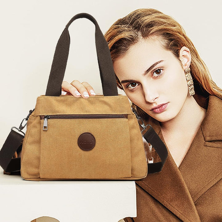 KONO Canvas Handtasche Damen Umhängetasche Hobo Schultertasche Vintage Crossbody Bag Casual Tasche F