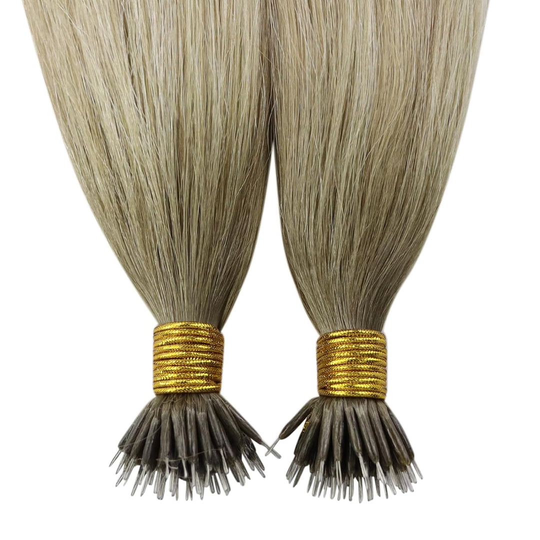 YoungSee Nanoring Extensions Echthaar Blond Nanoring Extensions Dunkel Aschblond mit Platinblond Nan